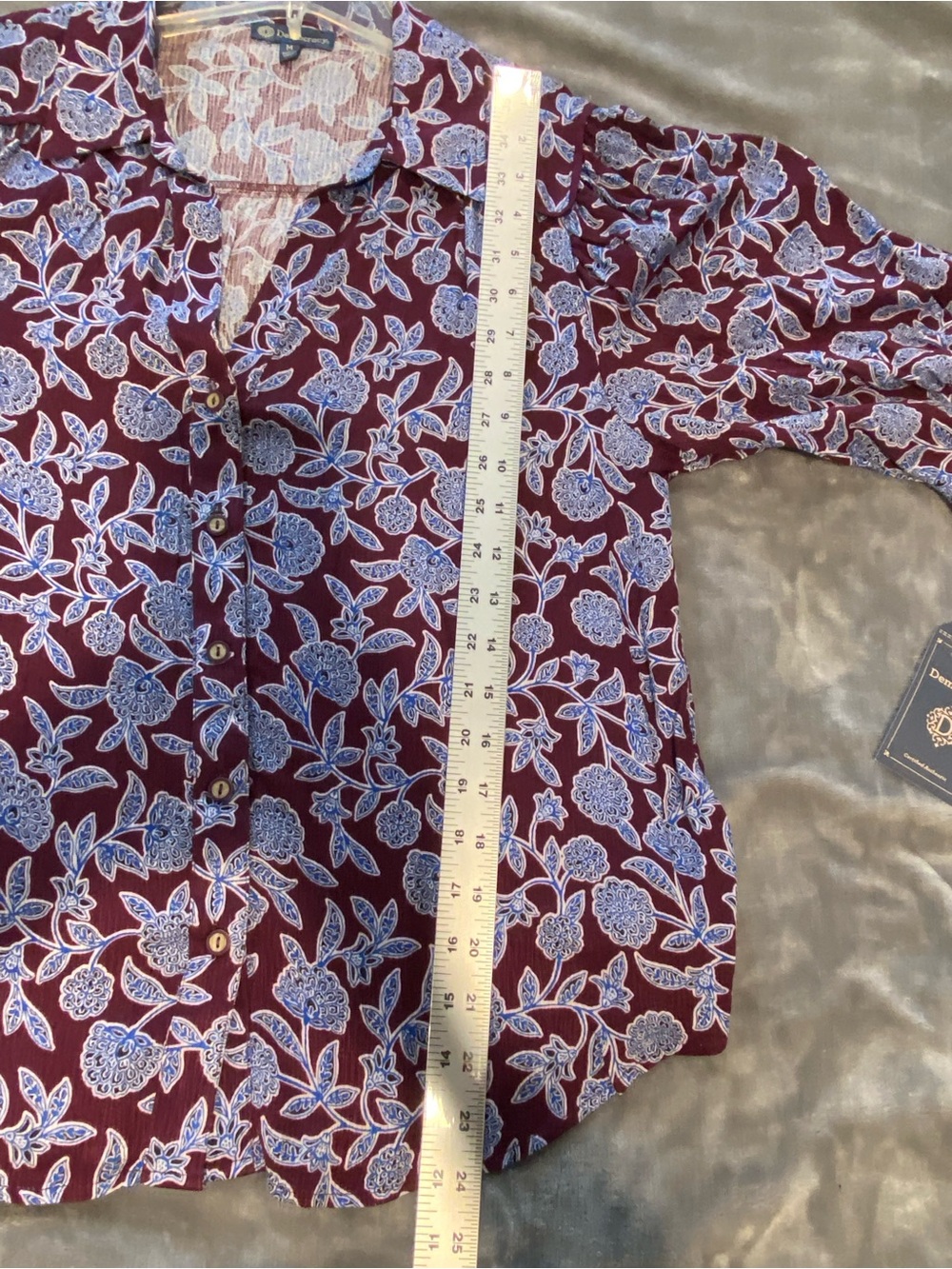 NWT Women's Democracy Medium Button Up Shirt Blouse Burgundy Blue 3/4 Sleeve Top - Picture 9 of 10